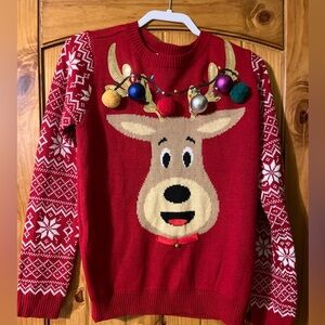 Festive Red Reindeer Christmas Sweater